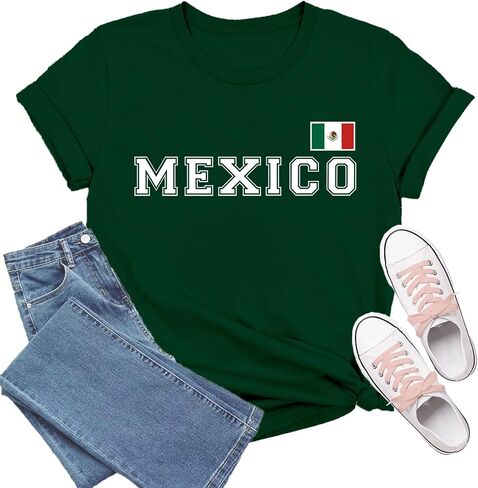 Mexico Shirts for Women Mexican Flag T-Shirt Mexico Letters Print Tee Tops in Saudi Arabia