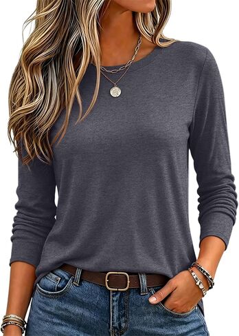 Zeagoo Women's Casual Shirts Long Sleeve Tops Soft Crewneck Tshirts Basic Tee Business Workout Outfit 2026 Fall Clothes in Kuwait