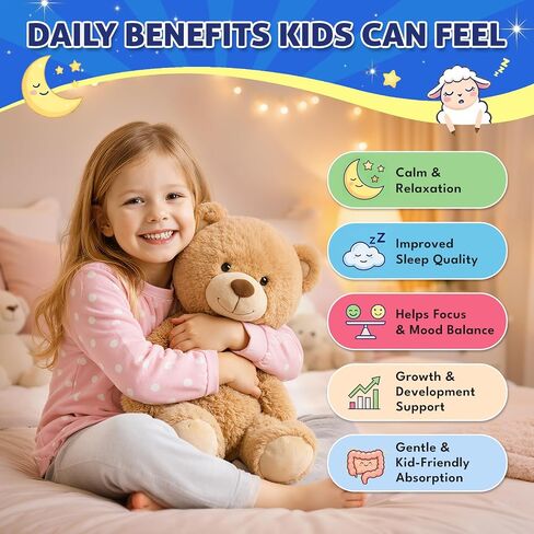 Magnesium Gummies for Kids, Magnesium Glycinate Gummies with Chamomile, Lemon Balm, Calcium, Vitamin B6, D3 for Kids & Adults Sleep, Growth, Calm & Relaxation, Sugar Free, Strawberry Flavor, 60 Counts in Saudi Arabia