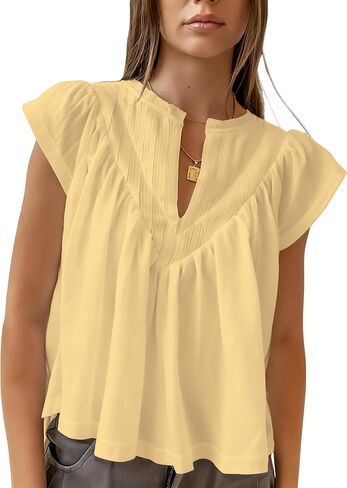 Megfie Babydoll Tops for Women Chiffon Tops for Women Pleated Shirts V Neck Peplum Cute Going Out Tops Blouses in Kuwait