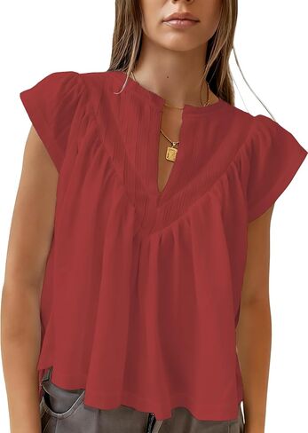 Megfie Babydoll Tops for Women Chiffon Tops for Women Pleated Shirts V Neck Peplum Cute Going Out Tops Blouses in Saudi Arabia