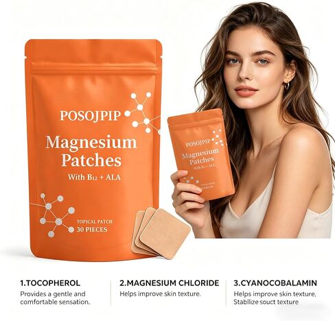 Magnesium Patches, Magnesium Patch, with Magnesium Chloride, Vitamin B12, Folic Acid & Alpha-Lipoic Acid, 30 Patches in Saudi Arabia