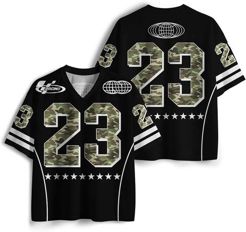 Oversized Mesh Football Jersey for Men Women, V-Neck Number Print Short Sleeve Shirt, Soccer Blokecore Tee Tops in Saudi Arabia