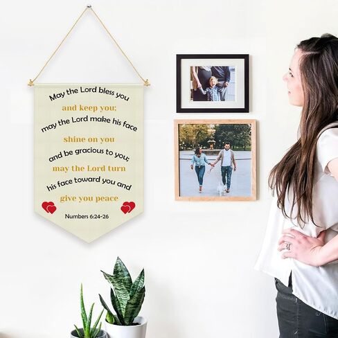 Nursery Scripture Bible Verse Christian Wall Hanging Banner Decor Gifts for Baby Newborn Girls Kids Toddler Room Living Room Bedroom Playroom New Home Christmas Birthday Gift Linen Cotton Flag in Kuwait