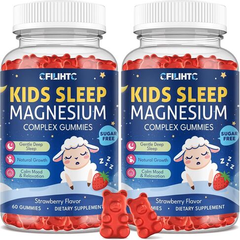 Magnesium Gummies for Kids, Magnesium Glycinate Gummies with Chamomile, Lemon Balm, Calcium, Vitamin B6, D3 for Kids & Adults Sleep, Growth, Calm & Relaxation, Sugar Free, Strawberry Flavor, 60 Counts in Saudi Arabia