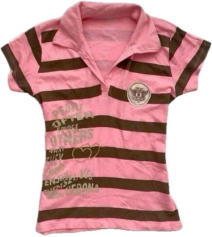 Y2k Harajuku Crop Top Letter Pattern T Shirts Stripes Short Sleeve Graphic Tee Women Causal Clothes Streetwear in Saudi Arabia