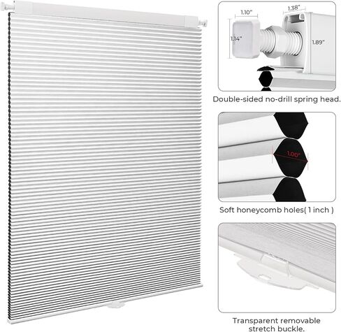 Customize Blackout Cellular Shades Cordless No Drill No Tools Blackout Cellular Shades Cordless Honeycomb Blinds Easy Install Thermal Insulated Noise Reduction Blinds for Indoor Windows in Kuwait