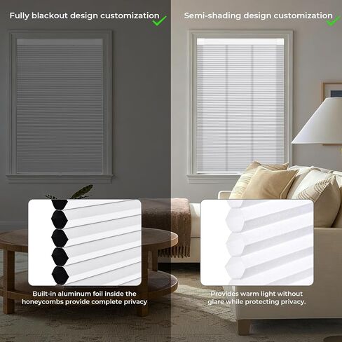 Customize Blackout Cellular Shades Cordless No Drill No Tools Blackout Cellular Shades Cordless Honeycomb Blinds Easy Install Thermal Insulated Noise Reduction Blinds for Indoor Windows in Kuwait