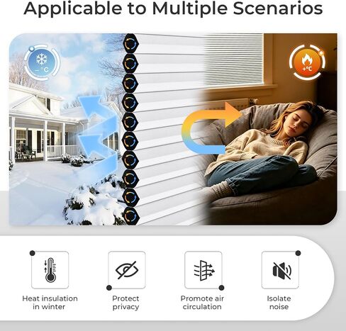Customize Blackout Cellular Shades Cordless No Drill No Tools Blackout Cellular Shades Cordless Honeycomb Blinds Easy Install Thermal Insulated Noise Reduction Blinds for Indoor Windows in Kuwait