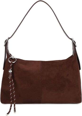 Vegan Leather Suede Shoulder Bag for Women, Medium Soft Crossbody Purse with Dual Adjustable Straps and Key Chain Charm in Saudi Arabia