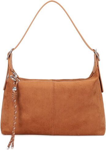 Vegan Leather Suede Shoulder Bag for Women, Medium Soft Crossbody Purse with Dual Adjustable Straps and Key Chain Charm in Saudi Arabia