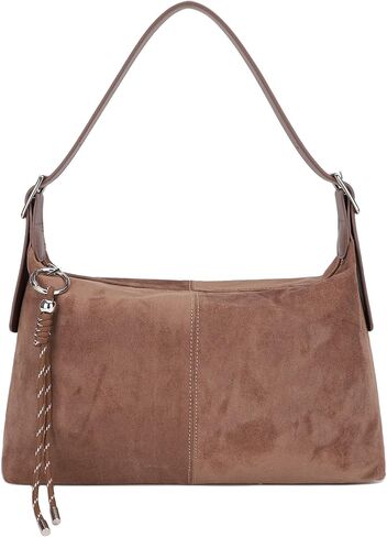 Vegan Leather Suede Shoulder Bag for Women, Medium Soft Crossbody Purse with Dual Adjustable Straps and Key Chain Charm in Saudi Arabia