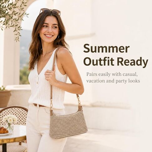 Woven Straw Shoulder Bag for Women, 3-in-1 Versatile Tan Woven Bag with Detachable Chain and Adjustable Strap, Chic Retro Summer Beach Purse in Saudi Arabia