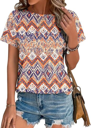 Bliwov Womens Tops Summer Spring Short Sleeve T Shirts 2026 Trendy Cute Outfits Boho Blouses Beach Vacation Fashion Clothes in Saudi Arabia