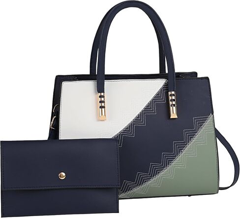 Women Fashion Handbags Color Block Top Handle Tote Satchel Crossbody Bag 2pcs Set Elegant Office Work Purse in Saudi Arabia