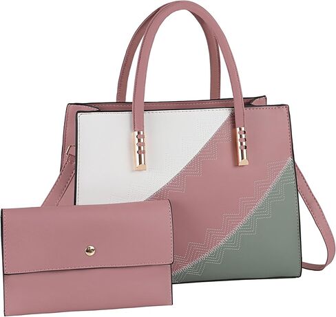 Women Fashion Handbags Color Block Top Handle Tote Satchel Crossbody Bag 2pcs Set Elegant Office Work Purse in Kuwait