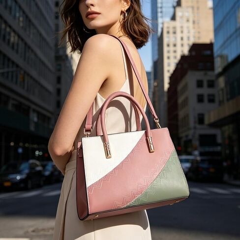 Women Fashion Handbags Color Block Top Handle Tote Satchel Crossbody Bag 2pcs Set Elegant Office Work Purse in Kuwait