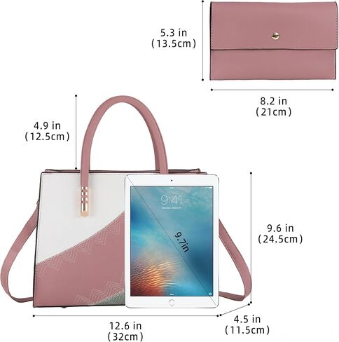 Women Fashion Handbags Color Block Top Handle Tote Satchel Crossbody Bag 2pcs Set Elegant Office Work Purse in Kuwait