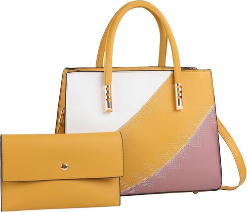 Women Fashion Handbags Color Block Top Handle Tote Satchel Crossbody Bag 2pcs Set Elegant Office Work Purse in Kuwait