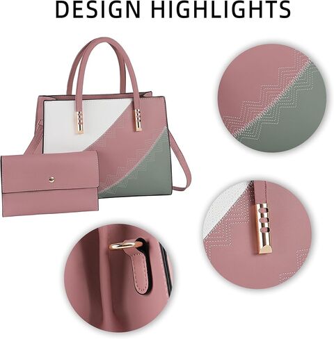 Women Fashion Handbags Color Block Top Handle Tote Satchel Crossbody Bag 2pcs Set Elegant Office Work Purse in Kuwait