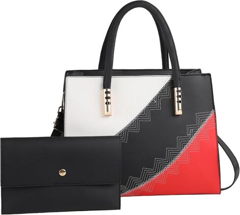 Women Fashion Handbags Color Block Top Handle Tote Satchel Crossbody Bag 2pcs Set Elegant Office Work Purse in Kuwait