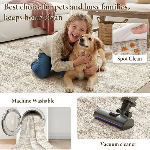 5x7 Area Rugs Living Room: Washable Non Slip Soft Abstract Beige Rugs for Bedroom Dining Deor, Low Pile Stain Resistant Indoor Carpet for Farmhouse Nursery Office Kid & Pet Friendly in Saudi Arabia