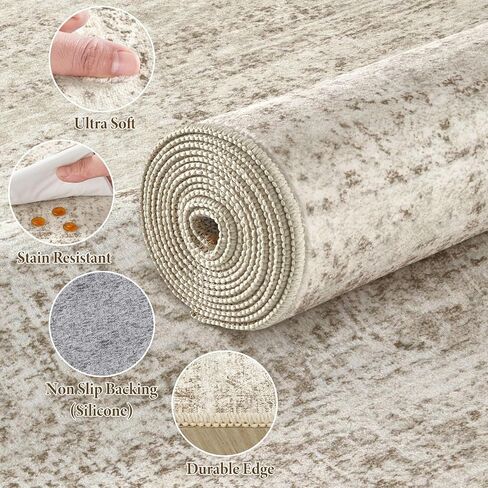 5x7 Area Rugs Living Room: Washable Non Slip Soft Abstract Beige Rugs for Bedroom Dining Deor, Low Pile Stain Resistant Indoor Carpet for Farmhouse Nursery Office Kid & Pet Friendly in Saudi Arabia