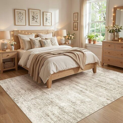 5x7 Area Rugs Living Room: Washable Non Slip Soft Abstract Beige Rugs for Bedroom Dining Deor, Low Pile Stain Resistant Indoor Carpet for Farmhouse Nursery Office Kid & Pet Friendly in Saudi Arabia