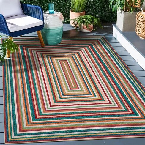 Multicolor Washable Indoor Outdoor Rug 5.3' x 7.8', Colorful, Stain Resistant, Easy Clean, Durable Area Rug for Indoor/Outdoor Patio, Deck, Porch, Garden, Courtyard in Saudi Arabia