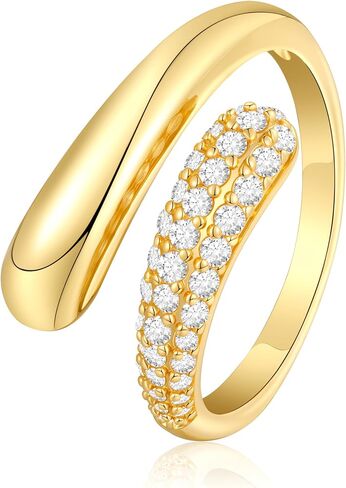 Adjustable Rings for Women Non Tarnish, Dainty 14K Gold Plated Open Stackable Rings for Women Trendy Statement Cubic Zirconia Band Ring Tarnish Free Gold Jewelry Gifts in Saudi Arabia