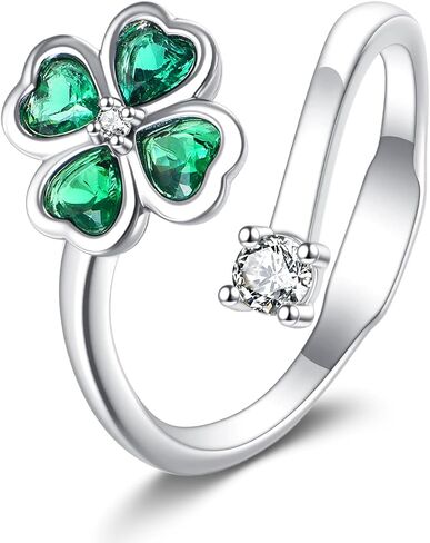 Four Leaf Clover Ring Open Adjustable Ring Irish Lucky Green Clover Shamrock Jewelry Birthday Graduation Christmas Gift for Women in Saudi Arabia