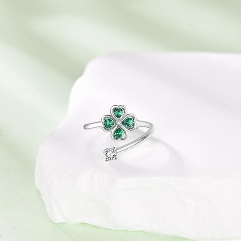 Four Leaf Clover Ring Open Adjustable Ring Irish Lucky Green Clover Shamrock Jewelry Birthday Graduation Christmas Gift for Women in Saudi Arabia