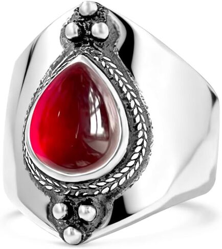 Waterdrop Stone Ring,Retro Sterling Silver Natural Real Genuine Teardrop Pear Shaped Crystal Quartz Gemstone Wide Chunky Boho Bohemian Full Finger Statement Band Ring for Women in Saudi Arabia