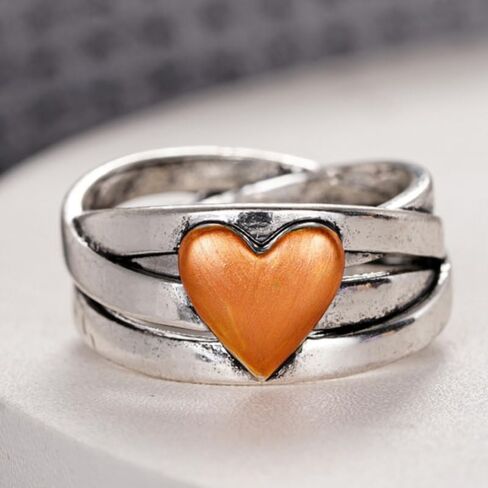 Fashion Heart Rings for Women Two Tone Intertwined Wide Rings Daily Casual Party Unique Rings Jewelry in Kuwait