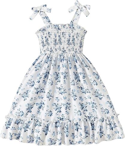 PopReal Girl Summer Dress Boho Floral Spaghetti Strap Midi Dresses Ruffled Tiered Casual Beach Sundress in Saudi Arabia