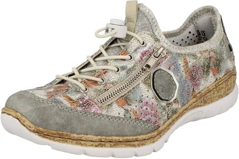 Rieker N42V1 Nikita Women's Sneakers - Lightweight Walking Slip-On Sneakers with Floral Design, Elastic Bungee Lacing & Cushioned Durable Sole for Comfort in Saudi Arabia