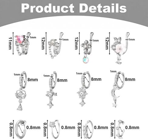 Yolev 12pcs Fake Nose Piercings Silver Fake Nose Ring Hoop African Noses Cuffs Clip On Faux Noses Piercing for Women Non Piercing Jewelry for Women Men in Kuwait