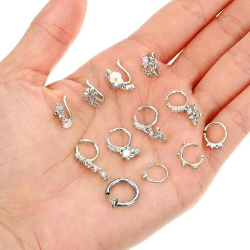 Yolev 12pcs Fake Nose Piercings Silver Fake Nose Ring Hoop African Noses Cuffs Clip On Faux Noses Piercing for Women Non Piercing Jewelry for Women Men in Kuwait