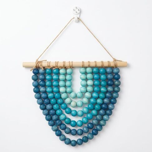 Boho Wooden Bead Garland Wall Hanging Tapestry Ombre Blue Gradient Handmade Wood Beaded Macrame Wall Art Natural Theme Wall Decor for Living Room Bedroom Nursery Dorm Coastal Home Office Decoration in Saudi Arabia