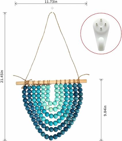 Boho Wooden Bead Garland Wall Hanging Tapestry Ombre Blue Gradient Handmade Wood Beaded Macrame Wall Art Natural Theme Wall Decor for Living Room Bedroom Nursery Dorm Coastal Home Office Decoration in Saudi Arabia