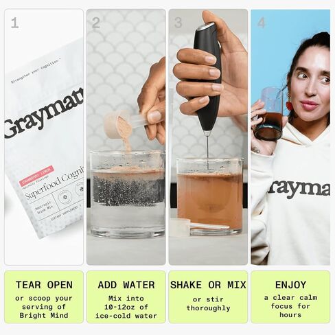 مسحوق منشط الذهن من Graymatter Bright Mind (40 حصة: ليمون الفراولة) - مزيج مشروب الطاقة والتركيز النباتي، محولات وفيتامينات، مكمل يومي خالي من السكر in Kuwait