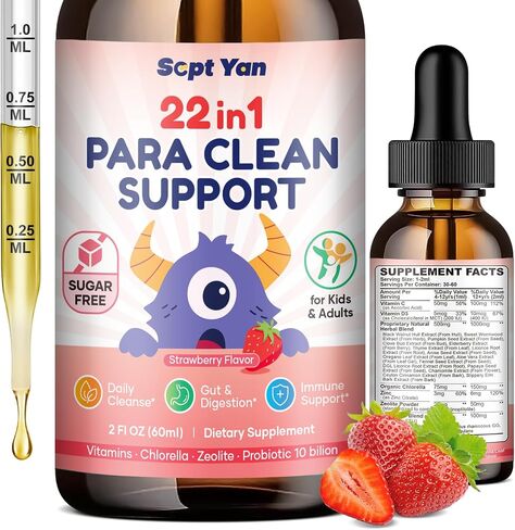 22 in 1 Parasite Cleanse for Humans & Kids, Herbal Gut Cleanse Liquid Drops with Wormwood, Black Walnut, Clove, Chlorella, Oregano, Digestive Health Support - Strawberry Flavor, 2 Fl Oz in Saudi Arabia