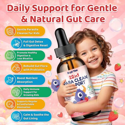 22 in 1 Parasite Cleanse for Humans & Kids, Herbal Gut Cleanse Liquid Drops with Wormwood, Black Walnut, Clove, Chlorella, Oregano, Digestive Health Support - Strawberry Flavor, 2 Fl Oz in Saudi Arabia
