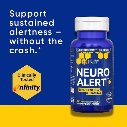 NATURAL STACKS NeuroAlert - 200mg Paraxanthine Energy Supplement - Caffeine Free Focus w/ 500mg L-Tyrosine & 100mg L-Theanine - 10mg NADH for Cellular Energy Support - 60 Paraxanthine Capsules in Saudi Arabia