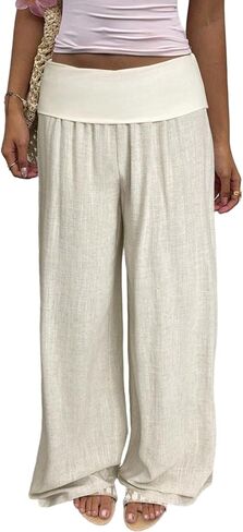 LILTWIST Boho Fold Over Palazzo Pants for Women Beach Low Rise Wide Leg Lounge Pants Y2k Vacation Loose Trousers Resort Wear in Saudi Arabia