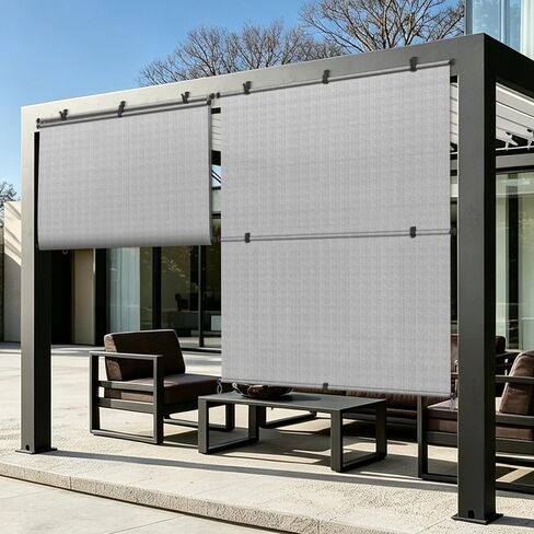 5'Wx6'H Outdoor Roller Shade Patio Cordless Blinds Roll Up Shade Exterior Foldable Sun Screen UV Block for Porch Pergola Backyard Gazebo (Gray) in Kuwait