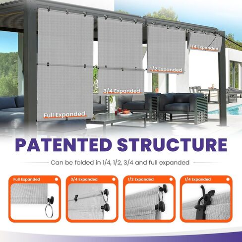 5'Wx6'H Outdoor Roller Shade Patio Cordless Blinds Roll Up Shade Exterior Foldable Sun Screen UV Block for Porch Pergola Backyard Gazebo (Gray) in Kuwait