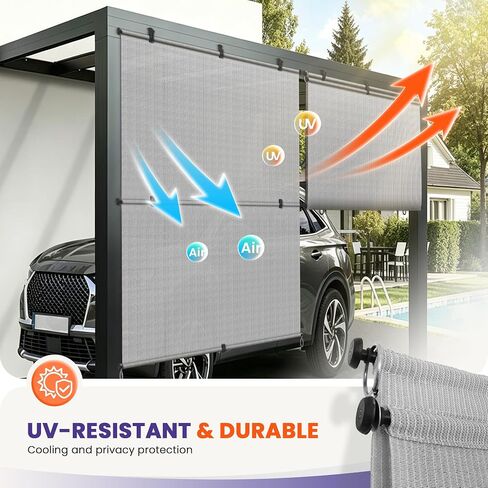 5'Wx6'H Outdoor Roller Shade Patio Cordless Blinds Roll Up Shade Exterior Foldable Sun Screen UV Block for Porch Pergola Backyard Gazebo (Gray) in Kuwait