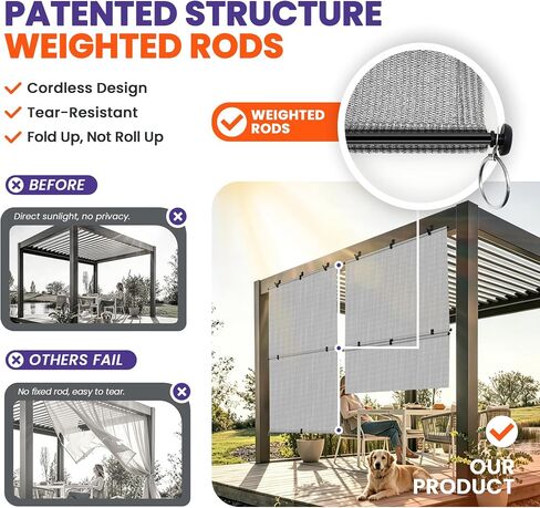 5'Wx6'H Outdoor Roller Shade Patio Cordless Blinds Roll Up Shade Exterior Foldable Sun Screen UV Block for Porch Pergola Backyard Gazebo (Gray) in Kuwait