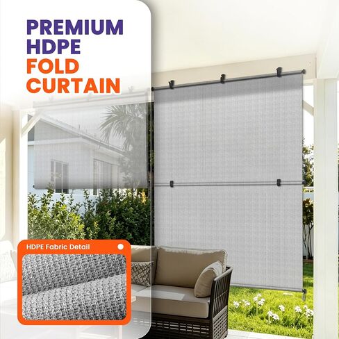 5'Wx6'H Outdoor Roller Shade Patio Cordless Blinds Roll Up Shade Exterior Foldable Sun Screen UV Block for Porch Pergola Backyard Gazebo (Gray) in Kuwait